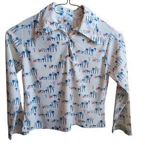 Girls 8/10 Vintage 1970s Disco Print Shirt Whimsical Tree House Boho Print